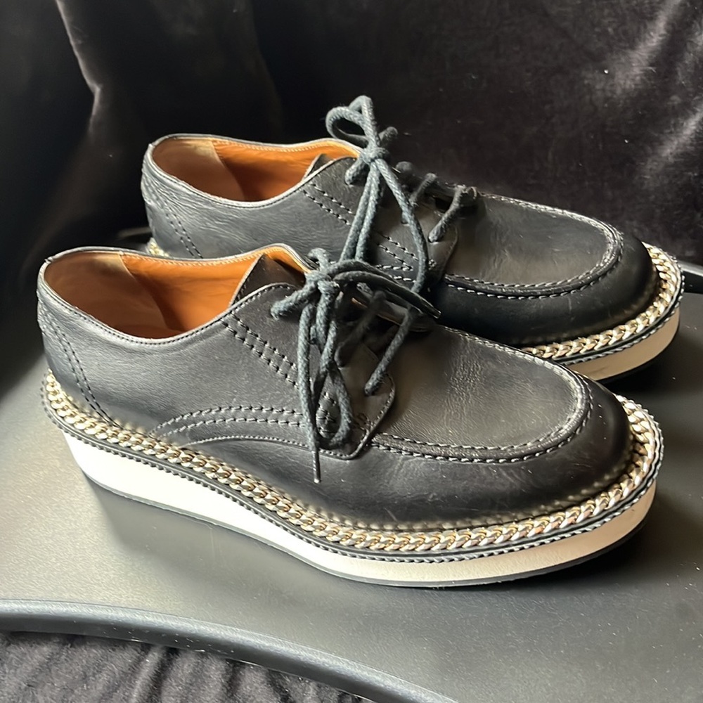 Givenchy Black Leather Chain Link Derby / Oxford Shoes